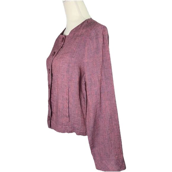 NWT FLAX Linen P Petite Berry Burgundy Solid Button Jacket Pockets Long Sleeve - Picture 3 of 15